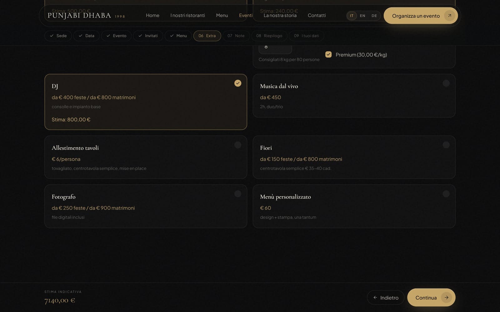 Il passo dei servizi extra: DJ, musica dal vivo, allestimento, fiori, fotografo, menu personalizzato